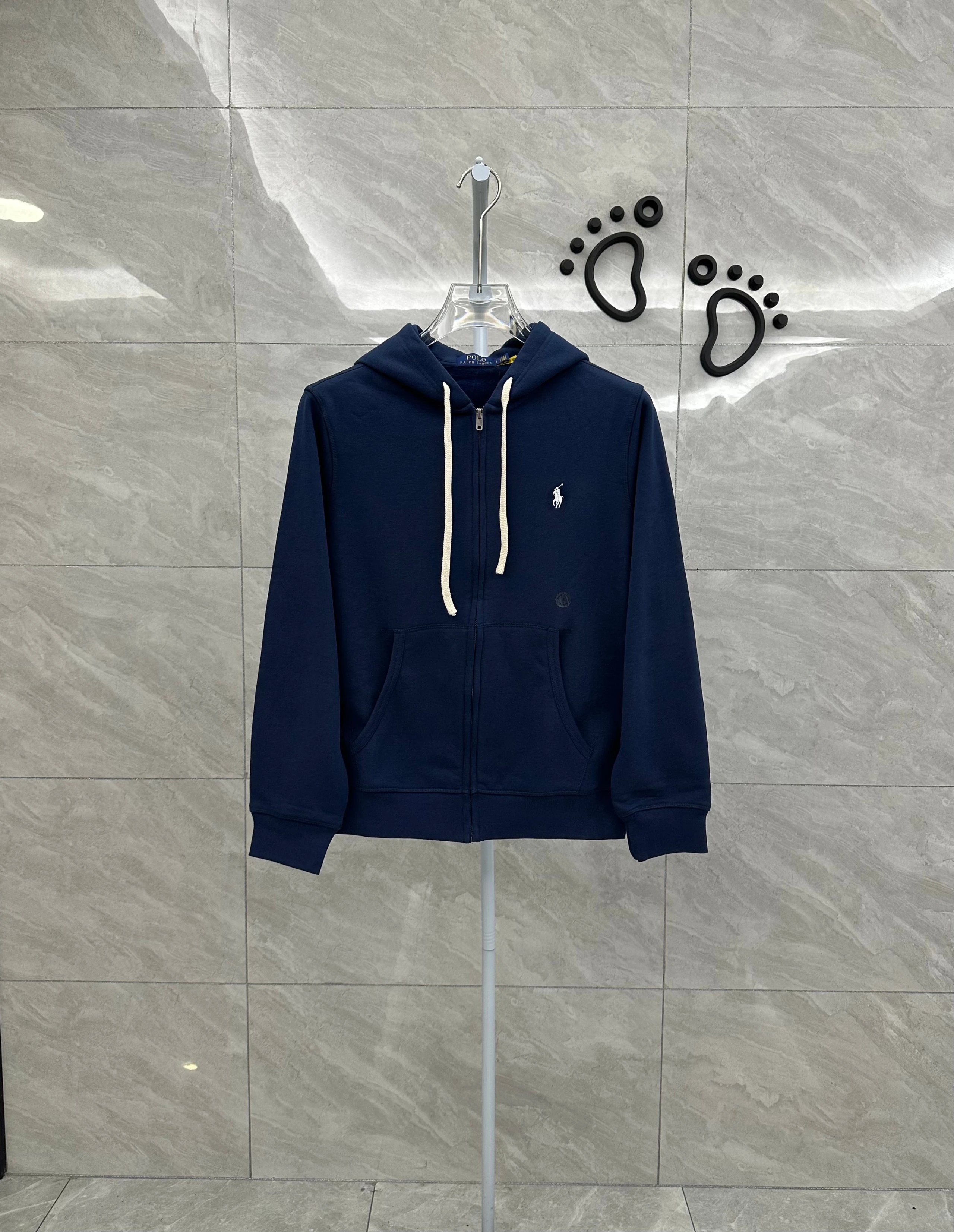 012FP-RL - Men's and Women's hooded long sleeved cardigan - Velvet style - navy blue