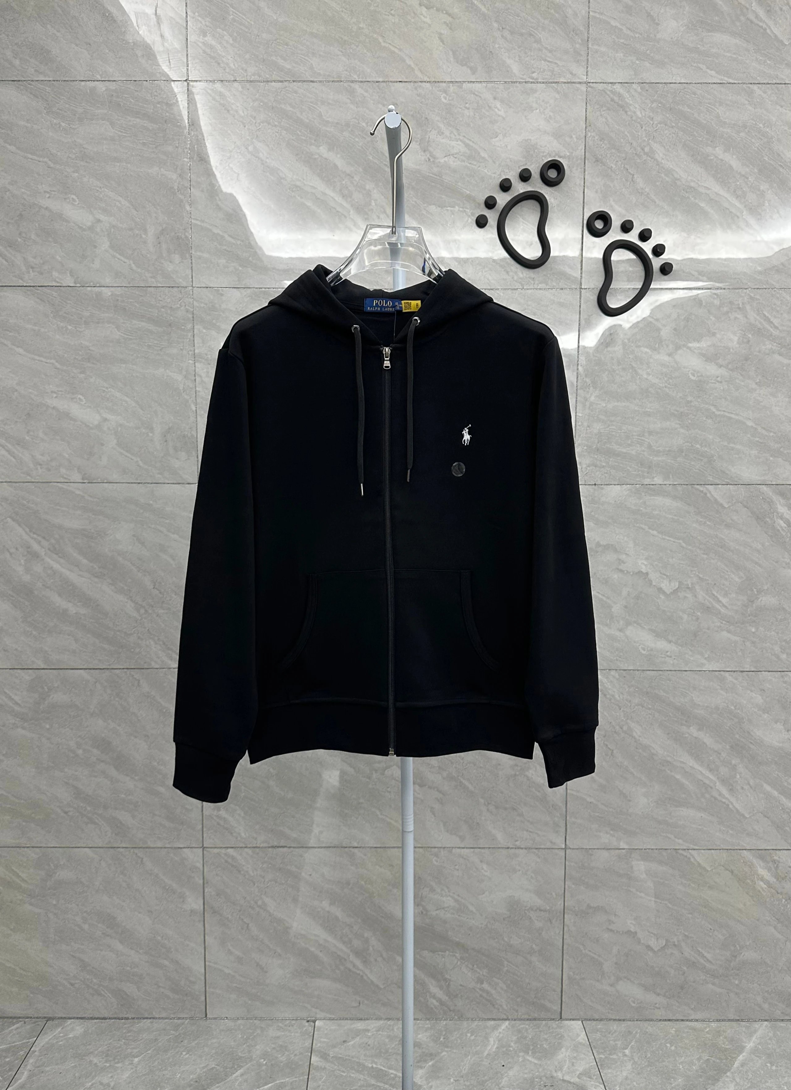005FP-RL - Men's & Women's Hooded Long-Sleeve Cardigan - Regular Fit - Black - White Horse