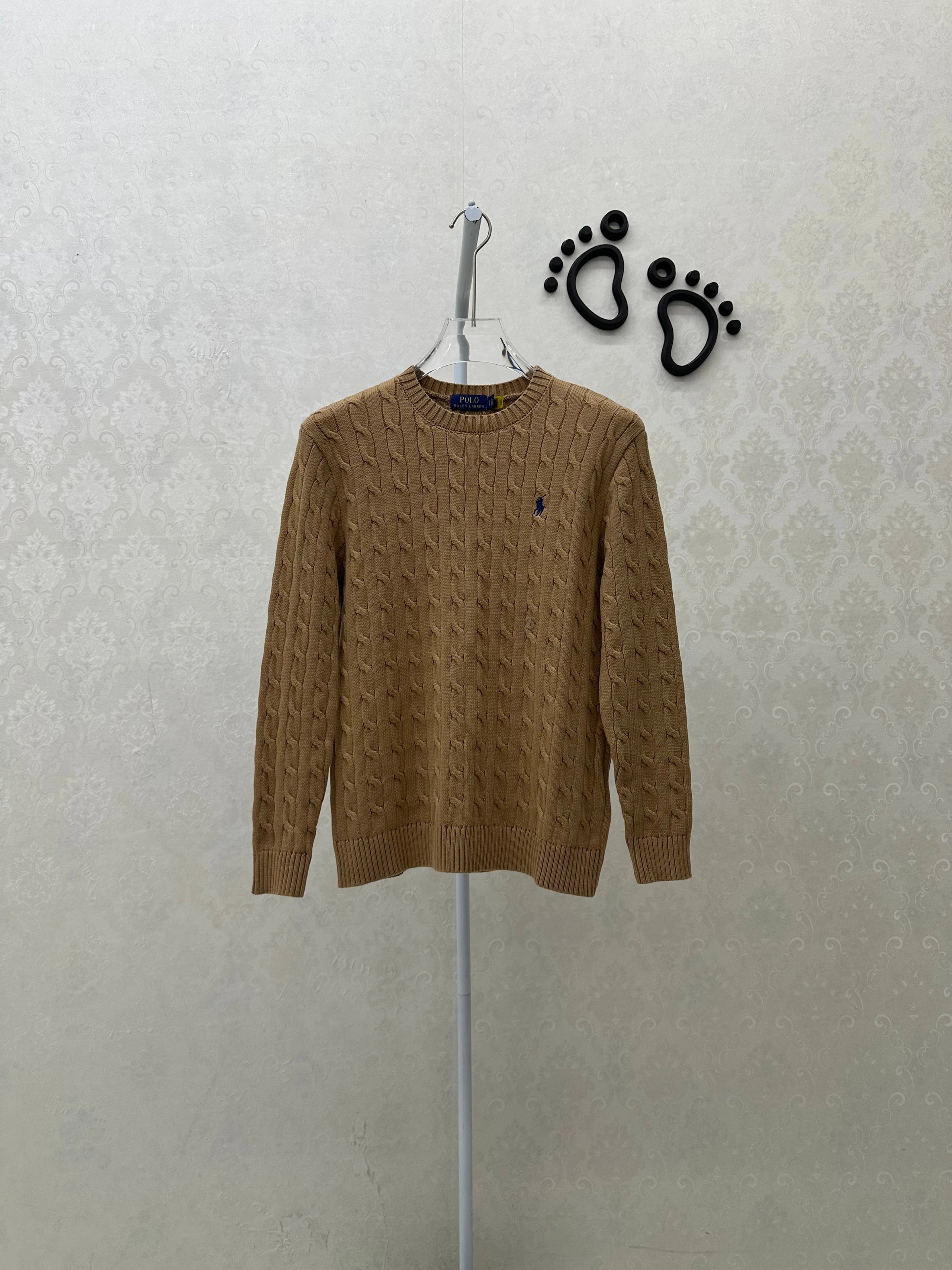 4438FP-RL men's and women's pure cotton Fried Dough Twists knitting round neck sweater camel