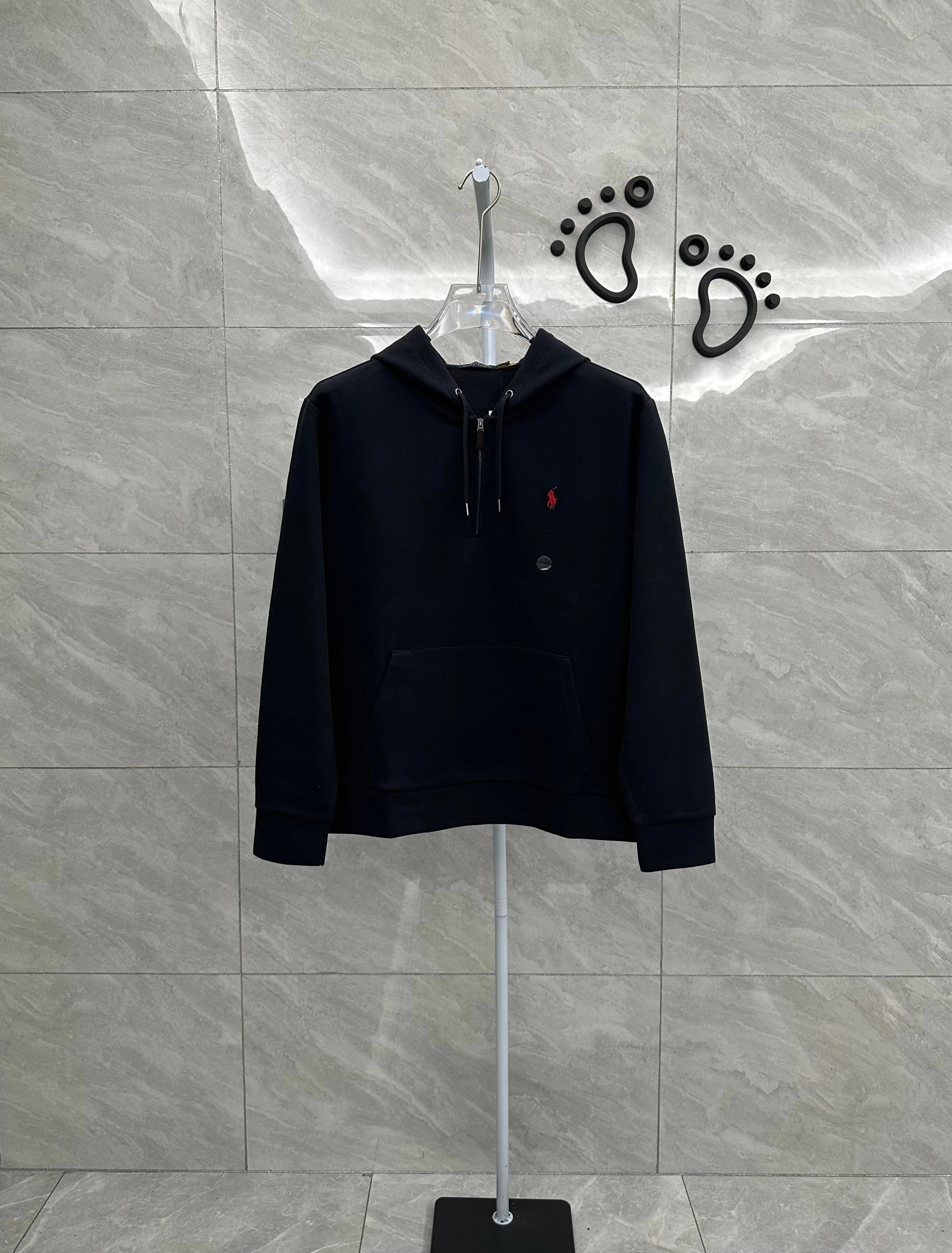 220FP-RL - Men's Half Zipper Long Sleeve Hoodie - Regular - Black