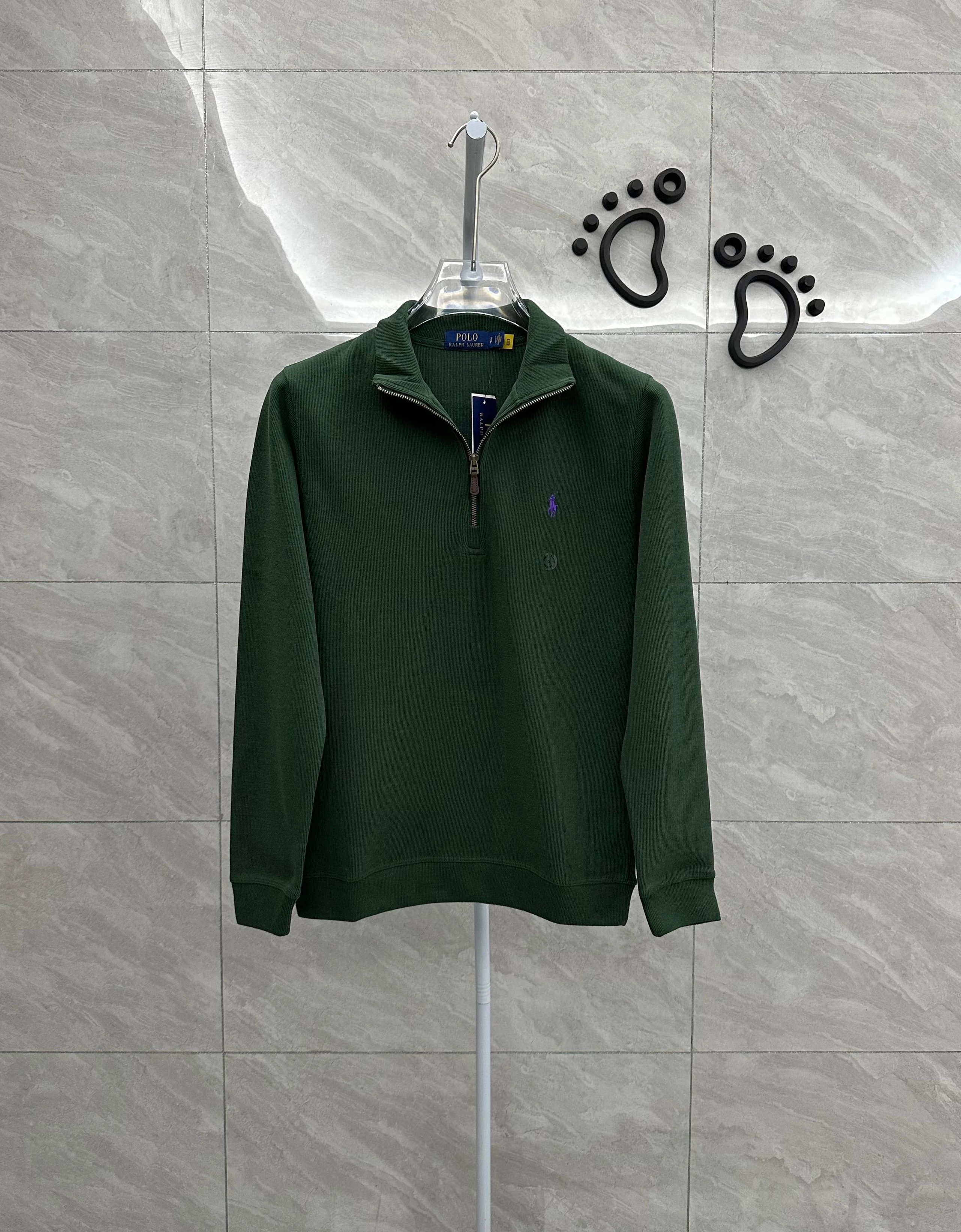 038NF-RL - Men's Half Zipper Polo Shirt - Dark Green
