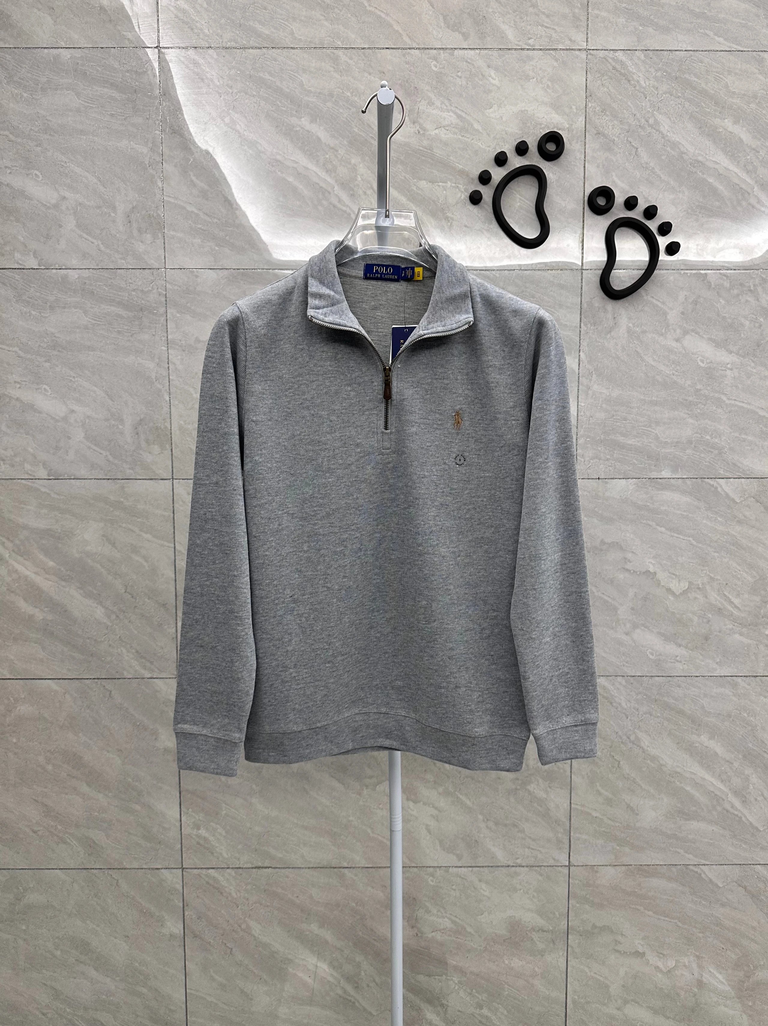 037NF-RL - Men's Half Zipper Polo Shirt - Light Grey