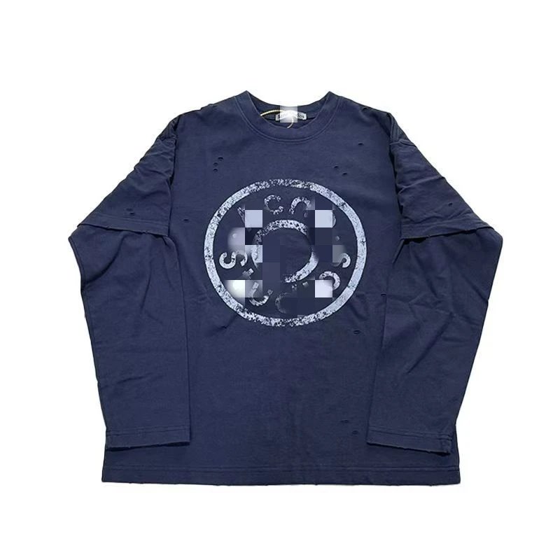 Navy Blue Ripped Long Sleeve