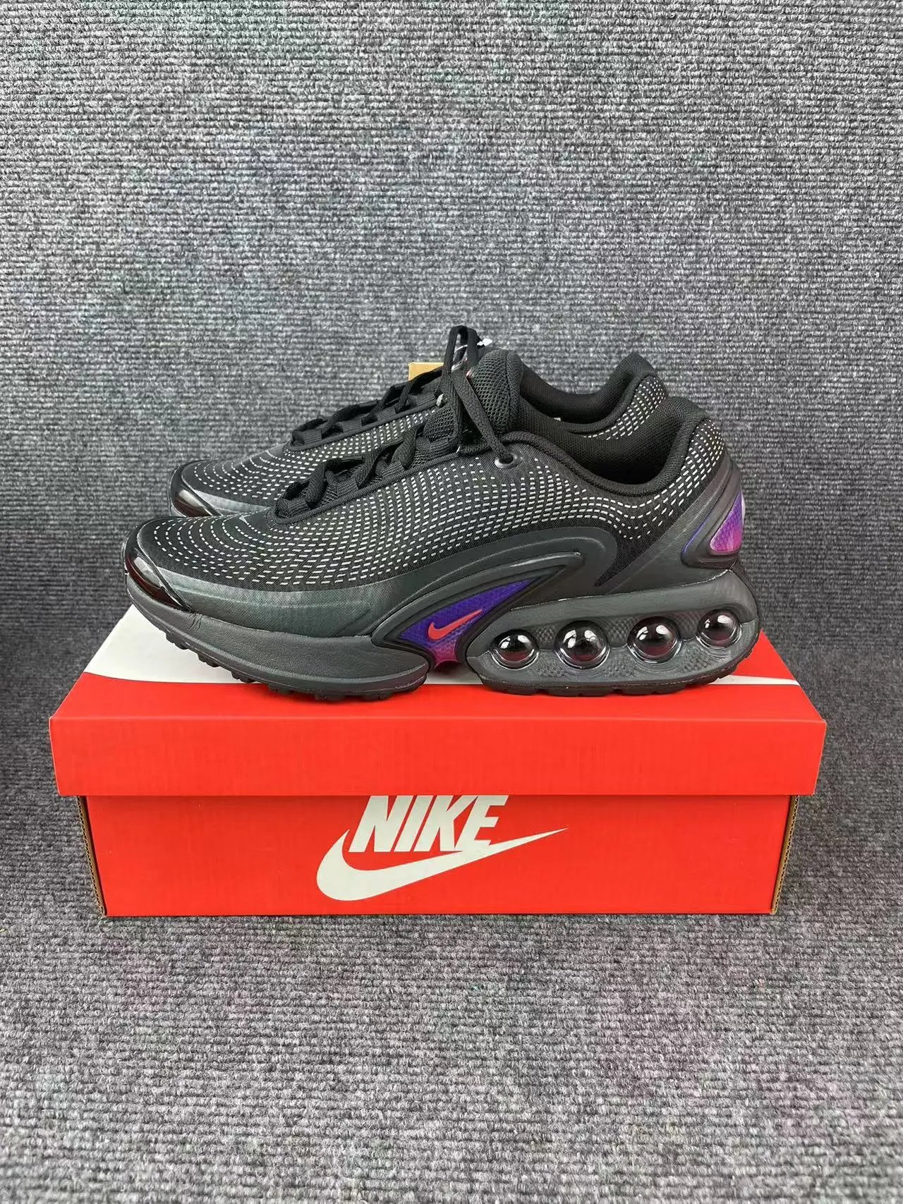 black, purple and white