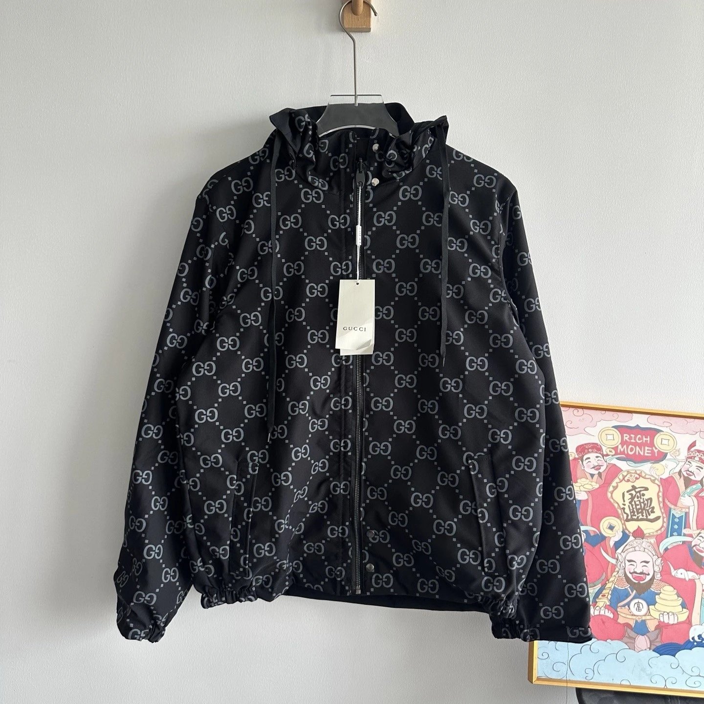 Double-Sided Hooded Jacquard Jacket Trench Coat
