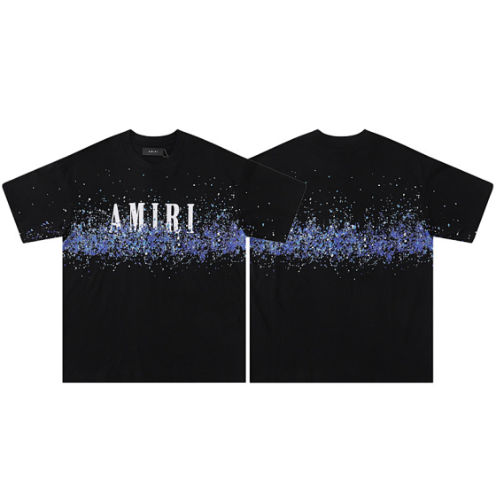 AMIRI summer letter splashed cashew flower round neck short sleeved loose fitting couple T-shirt