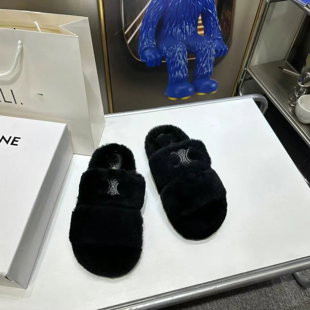 Balenciaga Slippers Fuzzy Logo Slide — Style 27