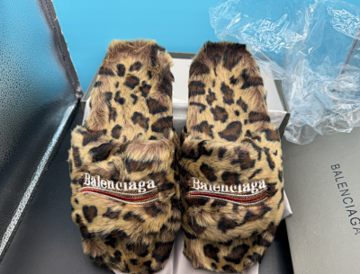 Balenciaga Leopard Fur Slides