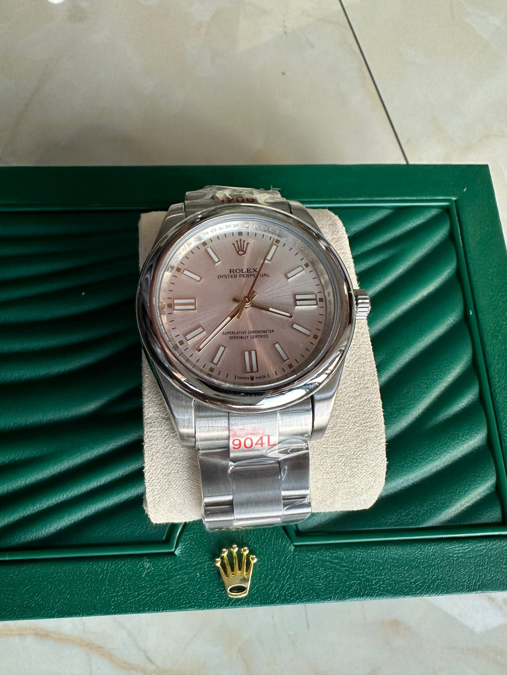Rolex Oyster Perpetual 904L Steel Pink Dial Mechanical Watch Watches - 1