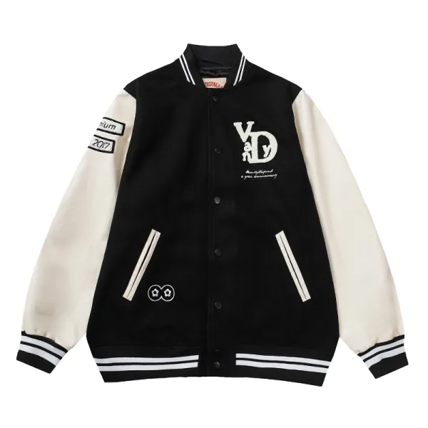 V&D Varsity Jacket Black and Beige Outerwear - 1