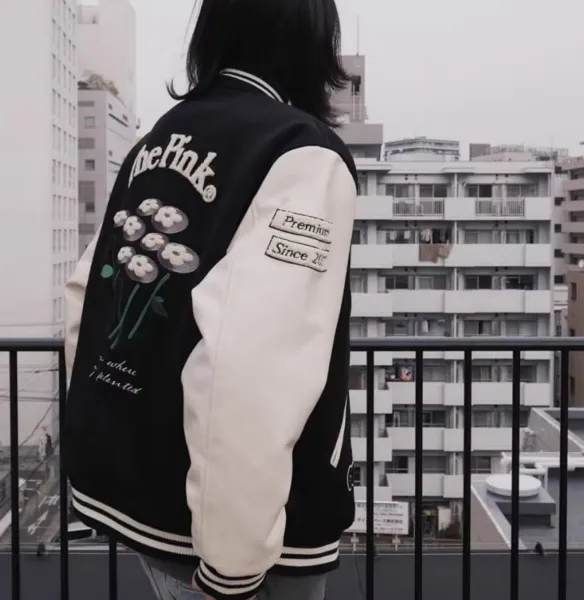 V&D Varsity Jacket Black and Beige Outerwear - 16