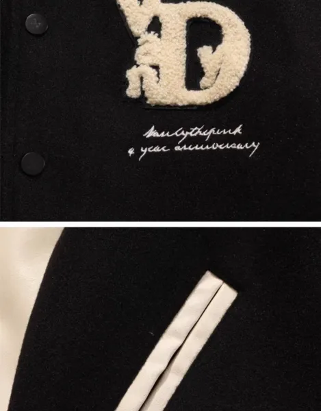 V&D Varsity Jacket Black and Beige Outerwear - 19