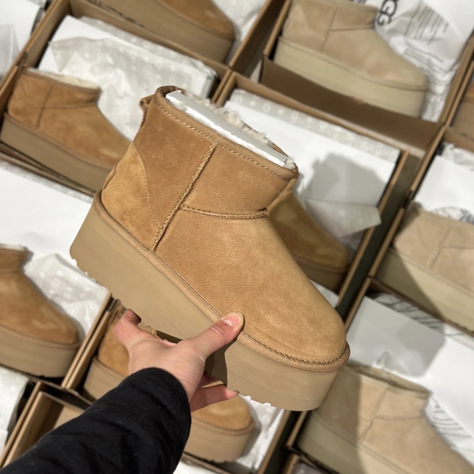 mini中筒厚底栗棕跟高5cm