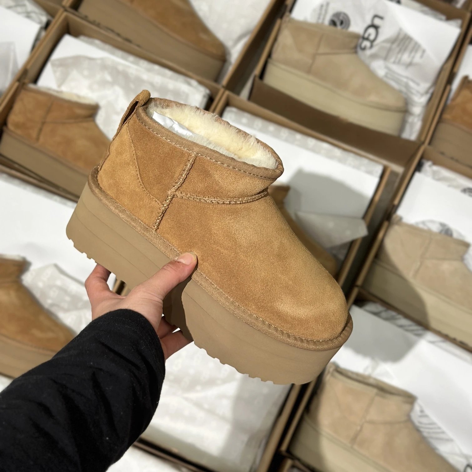 mini短靴厚底栗棕跟高5cm