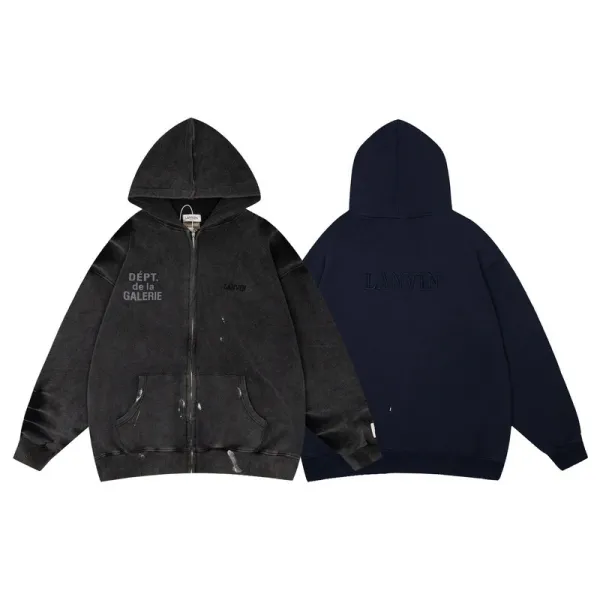 Lanvin x Département de la Galerie Distressed Zip-Up Hoodie Black and Navy - 1
