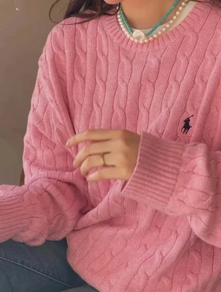 Ralph Lauren Cable Knit Pink Sweater - 1