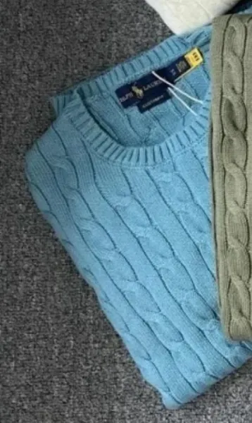 Ralph Lauren Custom Fit Cable Knit Sweater Light Blue - 1