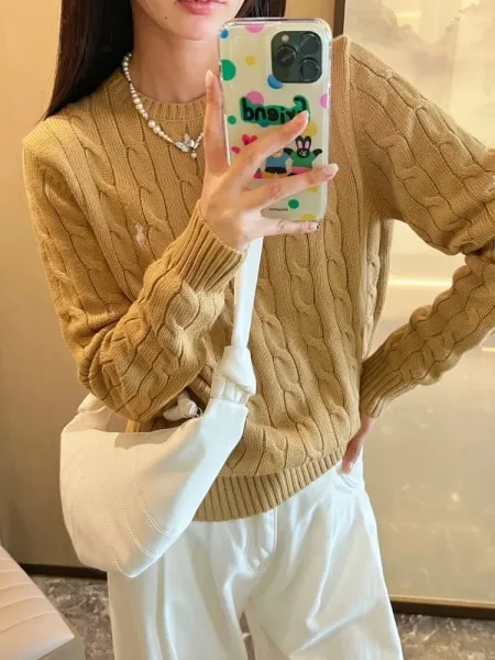 Cable Knit Sweater Beige Wool-Blend Sweater - 1