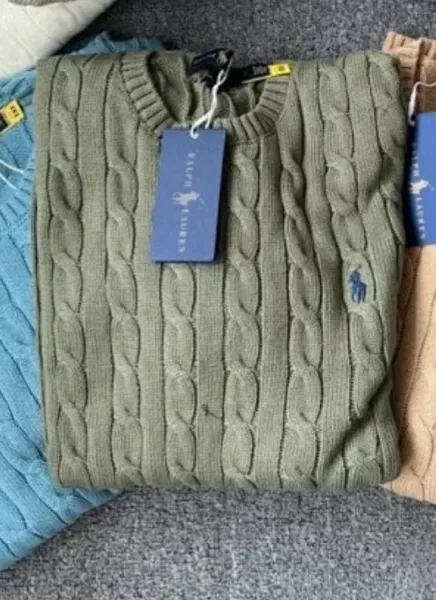 Ralph Lauren Cable Knit Sweater Olive Green Sweater - 1