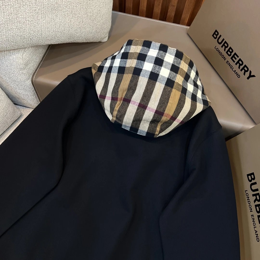 Burberry Check-Trim Hooded Zip-Up Sweatshirt Black Hoodie - 4