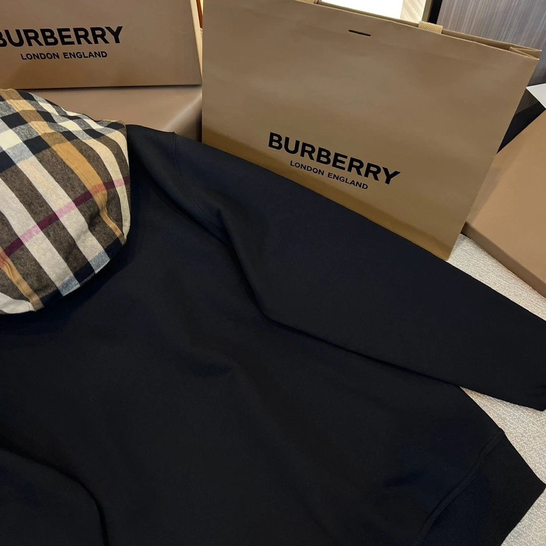 Burberry Check-Trim Hooded Zip-Up Sweatshirt Black Hoodie - 7