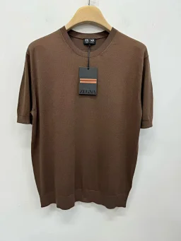 thumbnail for Luen Thai Order] Z Oasis Series! Men's Crew Neck Knitted Short Sleeve T-Shirt 100% Long Stand Cotton Yarn Back Collar Logo Jacquard Embellishment!