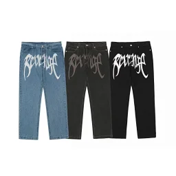 thumbnail for Street Embroidered Letters LOGO Trousers Washed Distressed Hip-Hop Jeans