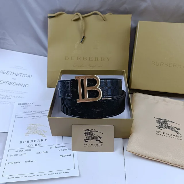 Burberry Belts Reversible check and black monogram belt with TB buckle product detail image 10