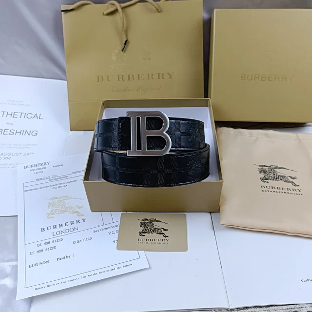 Burberry Belts Reversible check and black monogram belt with TB buckle product detail image 6