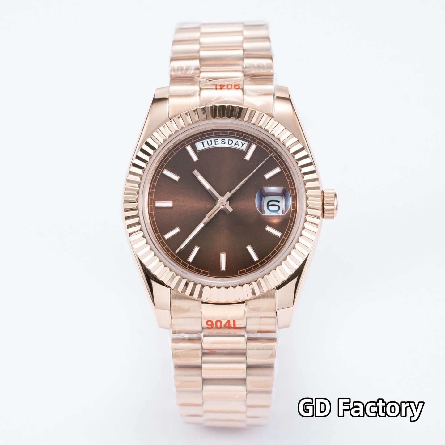 Stick Index Dial, Rose Gold Case, Coffee Dial, Steel Bracelet