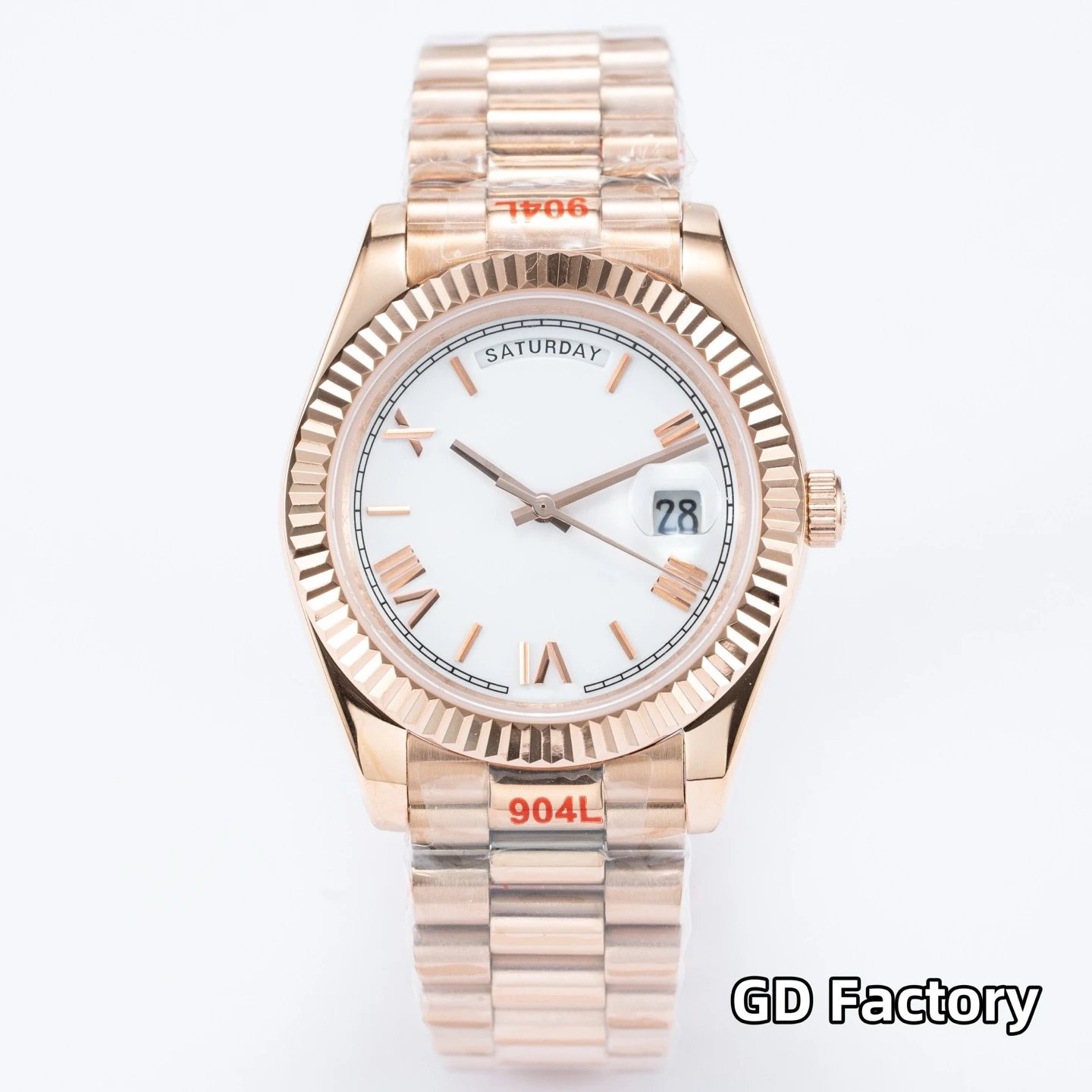 Roman Dial, Rose Gold Case, White Dial, Steel Bracelet