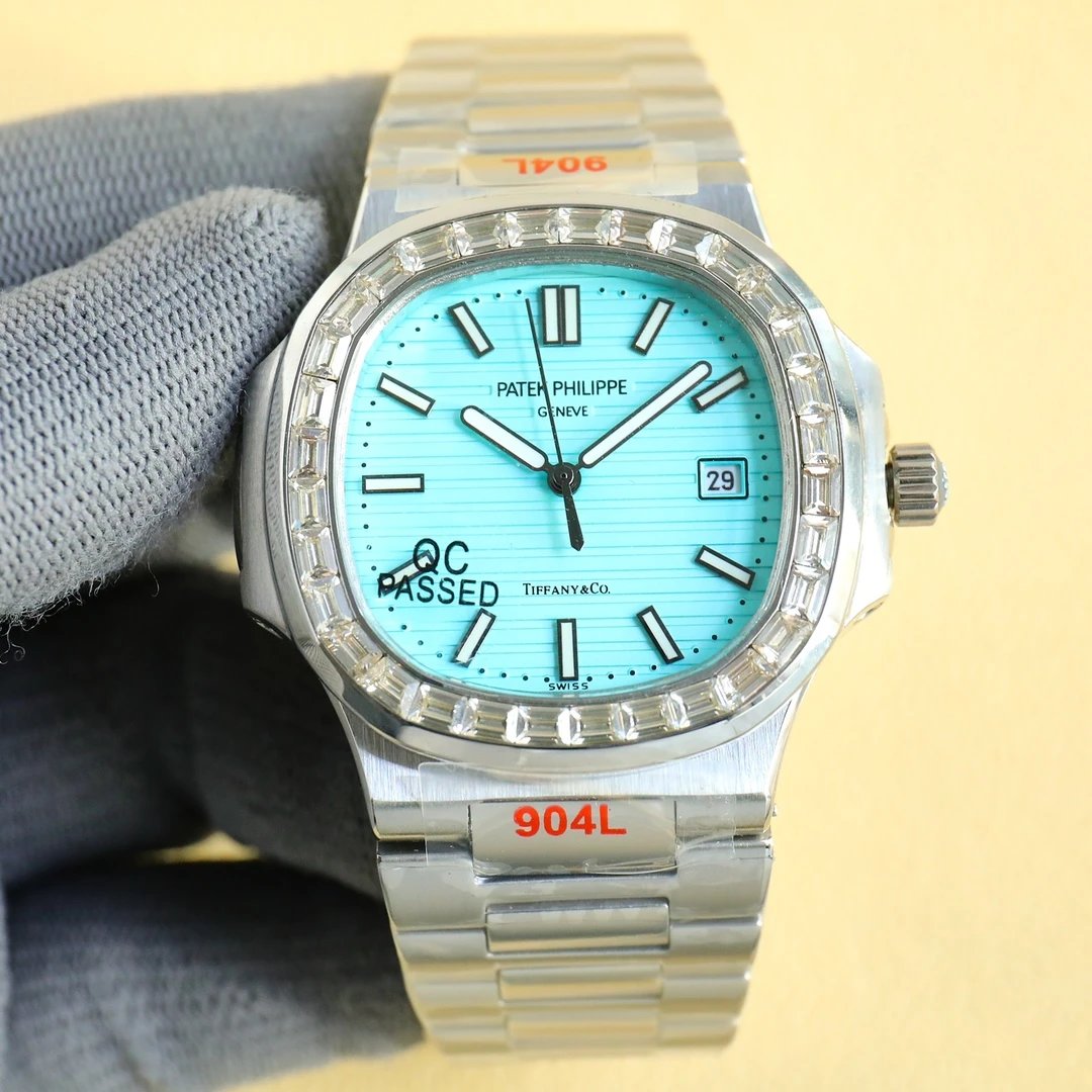 [White Drill Ring] Silver Shell Tiffany Blue Plate Steel Belt