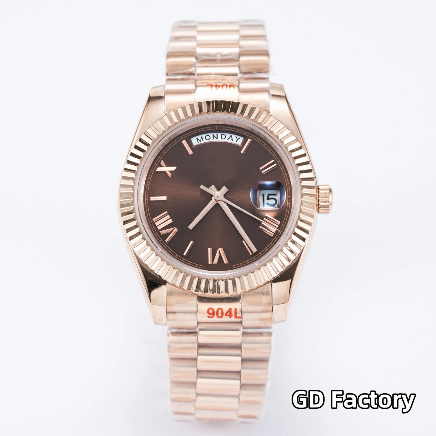 Roman Dial, Rose Gold Case, Coffee Dial, Steel Bracelet