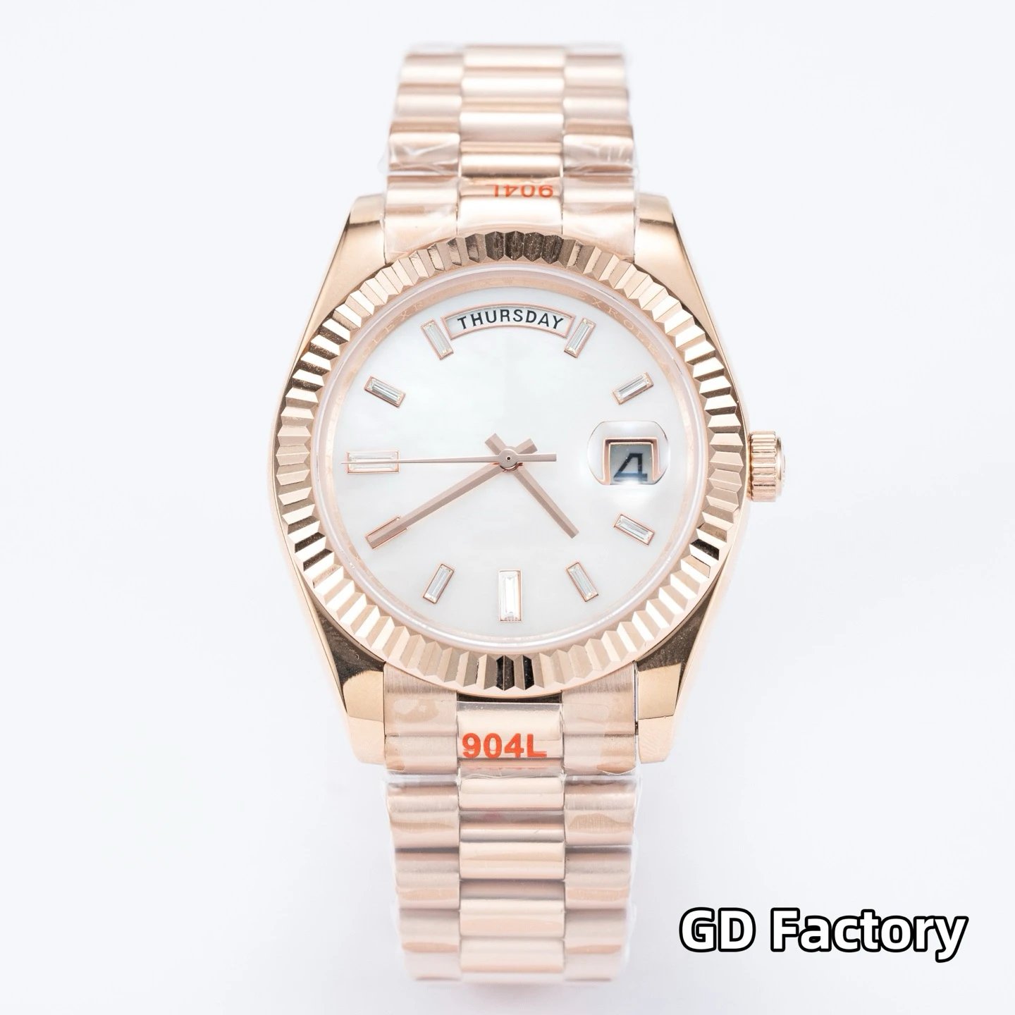 Square Diamond Dial, Rose Gold Case, Mother-of-Pearl Dial, Steel Bracelet