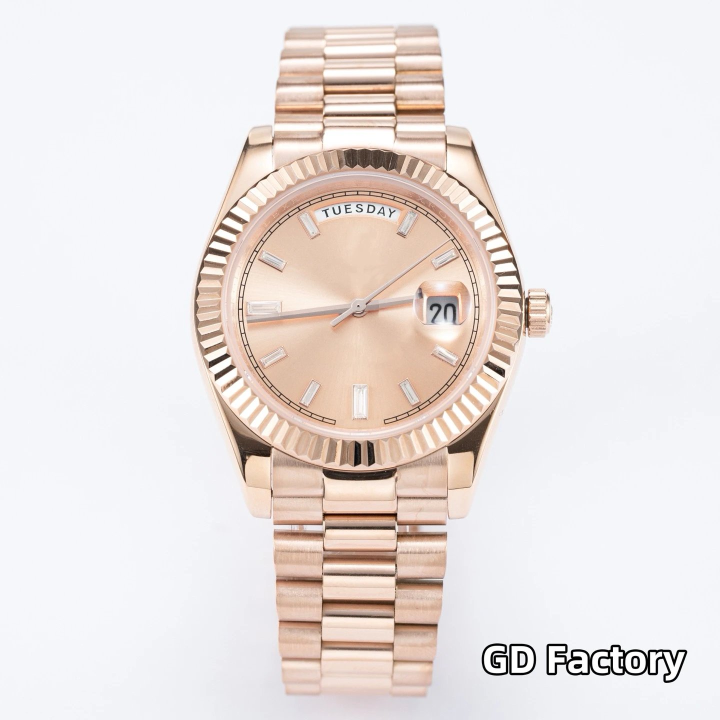 Square Diamond Dial, Rose Gold Case, Champagne Dial, Steel Bracelet