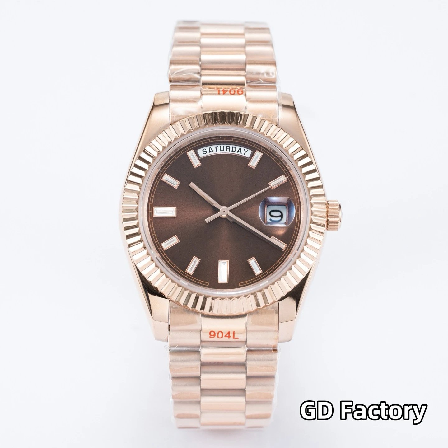 Square Diamond Dial, Rose Gold Case, Coffee Dial, Steel Bracelet