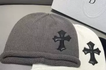 Chrome Hearts Cross Beanie Gray and White - 1