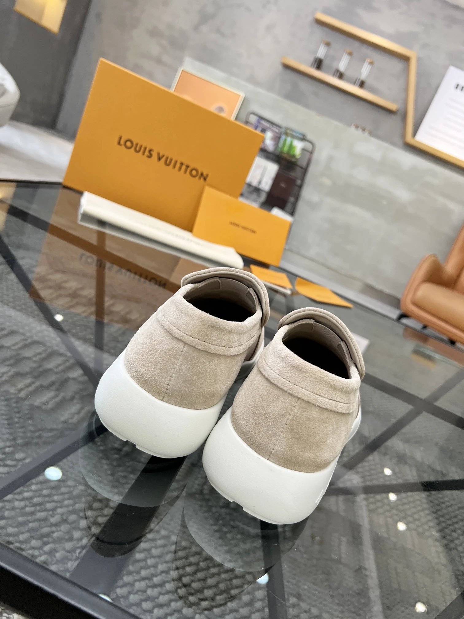 Louis Vuitton LV Trainer Beige Suede Slip-On Sneakers