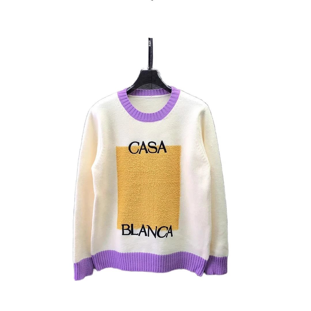 Knitted Polo Sweater White Woven Pattern Casual