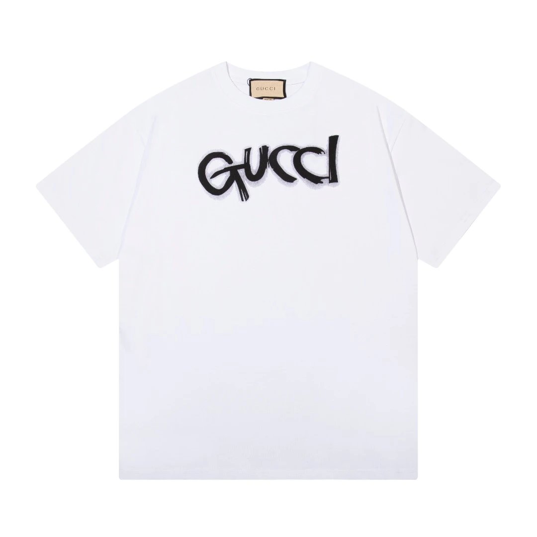 GUCCI Graffiti Handwritten Logo Short-Sleeve Collection - rep koszulki