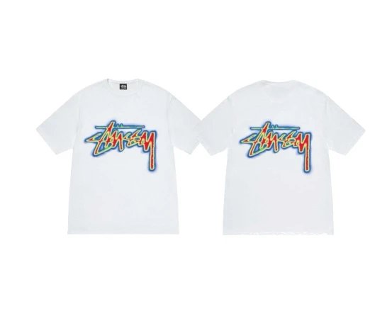 Stüssy Gradient Graffiti Logo Double-sided Print Short-sleeved T-shirt Collection - rep koszulki