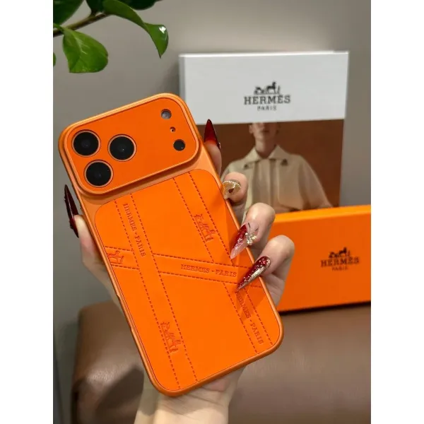 Hermès Orange Leather-Embossed Phone Case for iPhone - 1