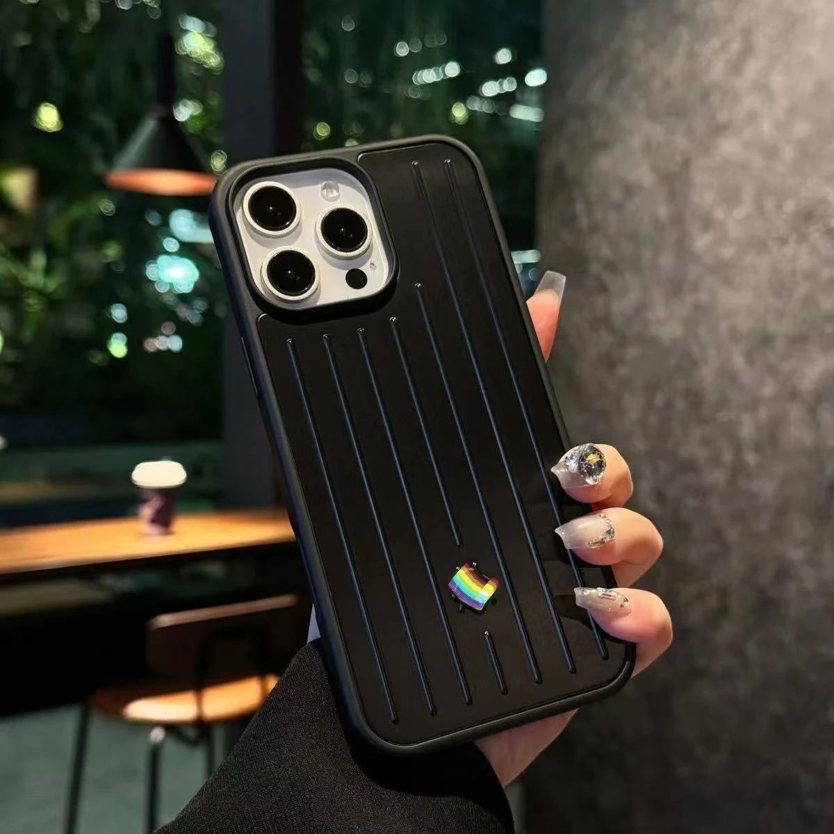 Custom Rainbow Stripe Phone Case Black Phone-Case
