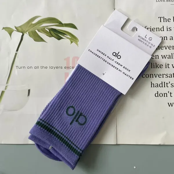 Alo Unisex Half-Crew Sock Purple with Green Logo - 1