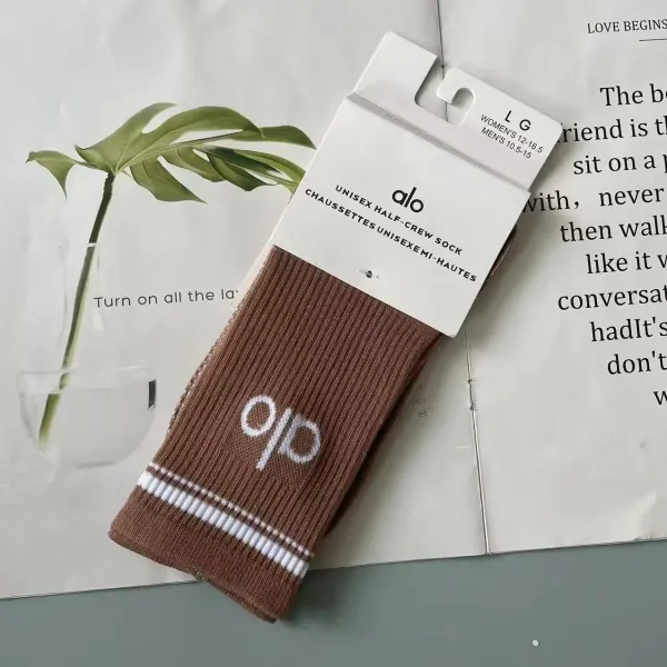 Alo Unisex Half-Crew Sock Mocha Brown Socks - 1