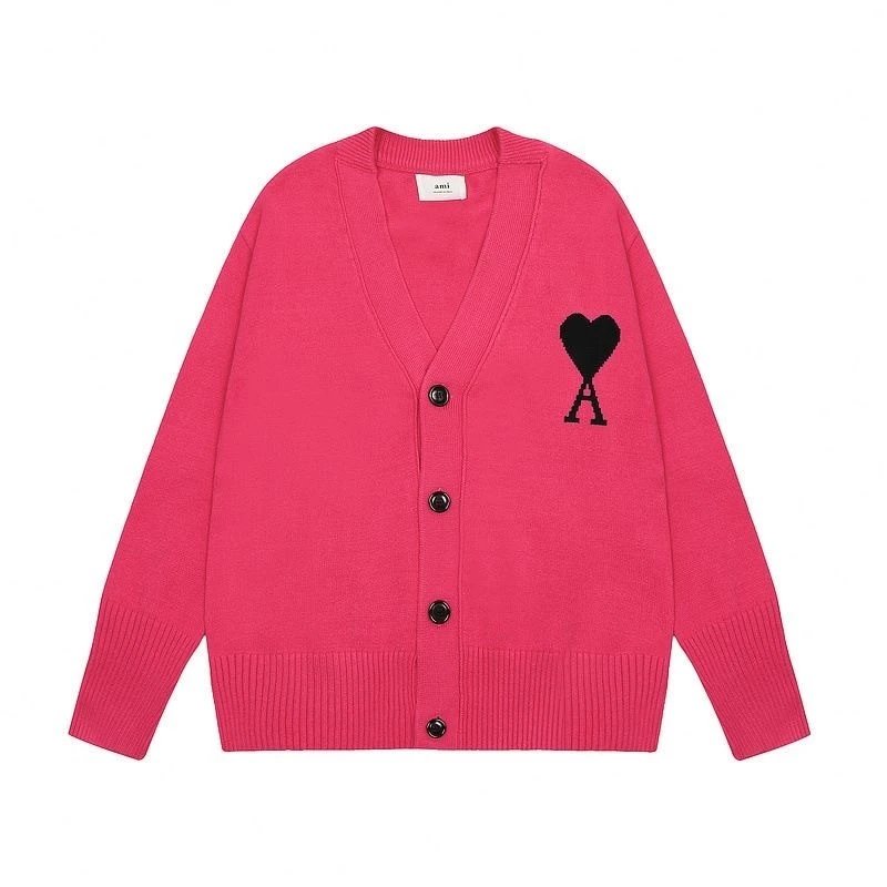 Ami Paris Heart Balloon Cardigan Pink Sweater - 1
