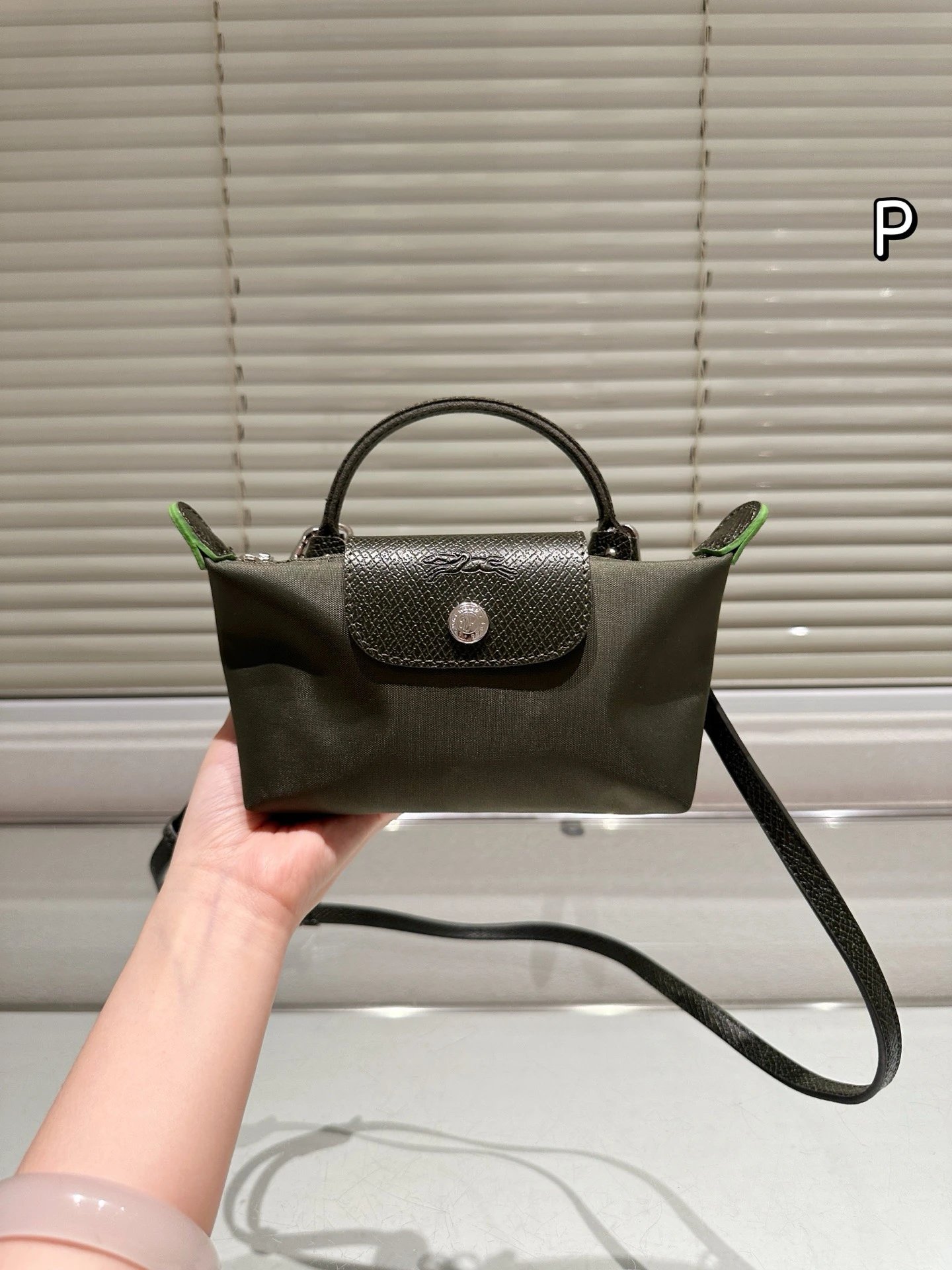 Longchamp Le Pliage Xtra Mini Handbag Army Green with Lime Accents