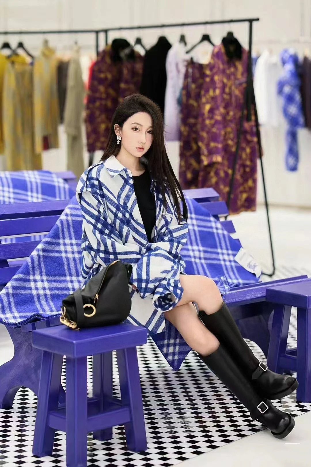 Burberry Classic斜格纹对格外套 Blue and Beige Plaid Shirt Jacket - 14