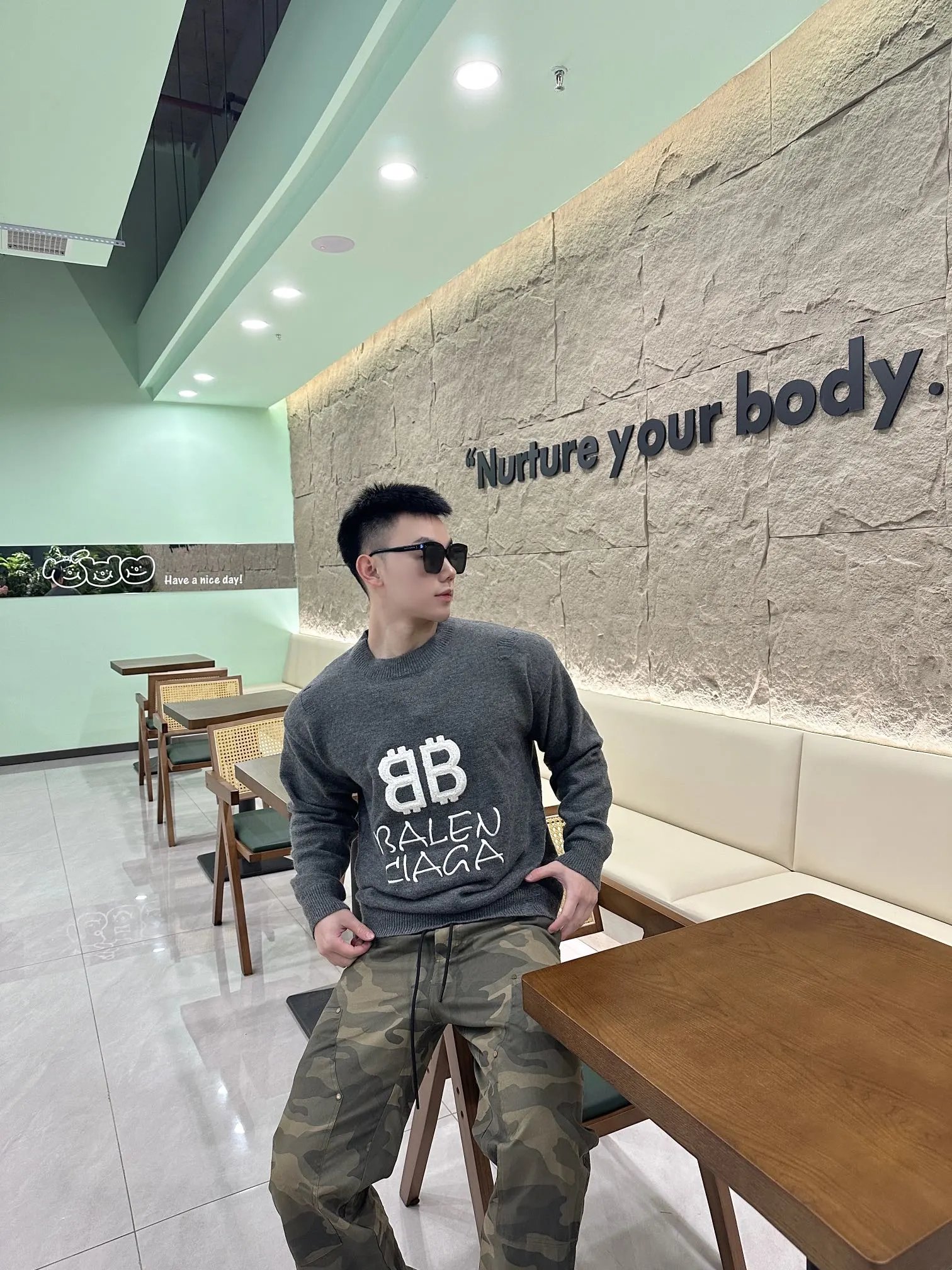 Balenciaga Double B Embroidered Knit Crewneck Sweater Gray - 17