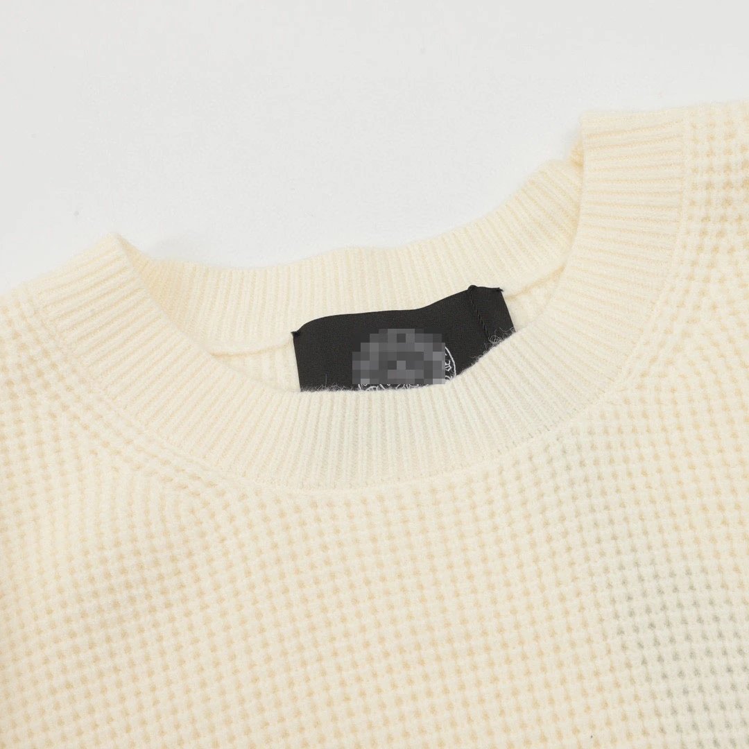 Design Cross-Stitch Leather Patch Grid Knit Sweater Gray - 14
